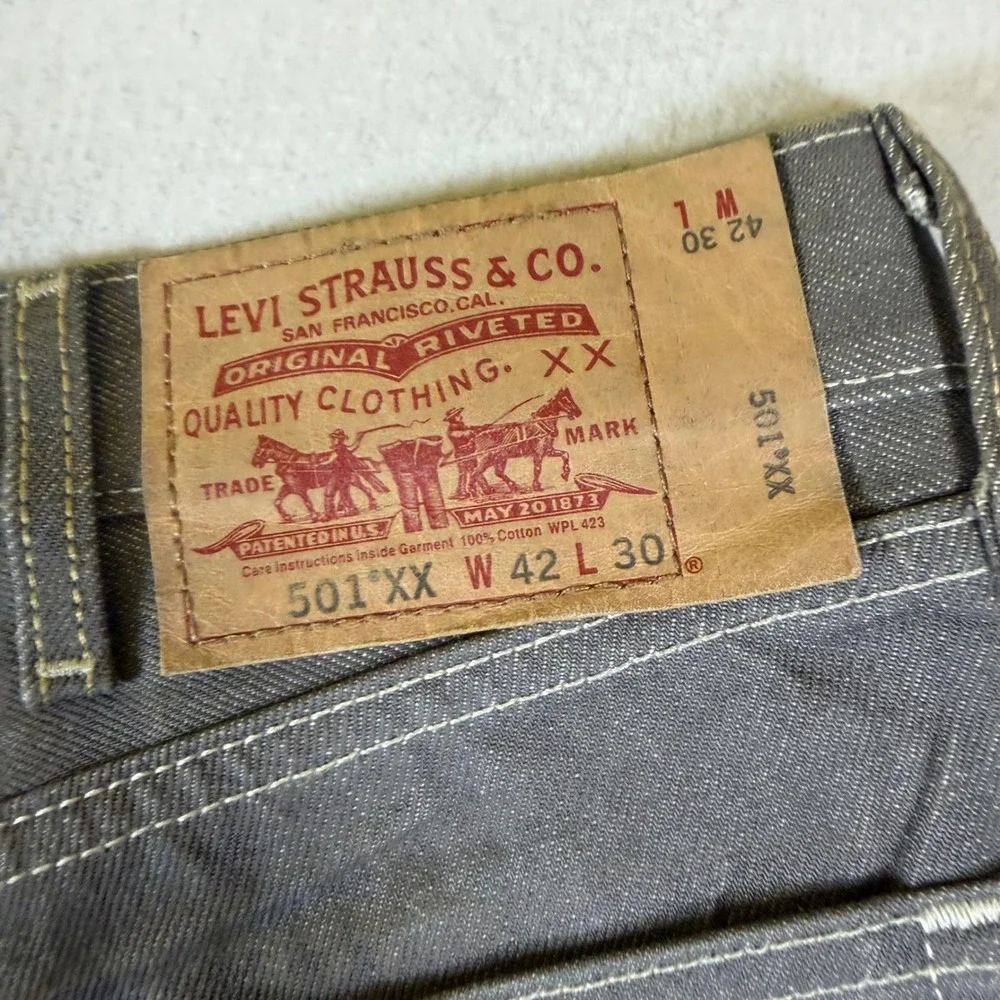 Levi Strauss 501 XX Mens Grey Contrast Stitch Straight Leg Denim Jeans 42x30
